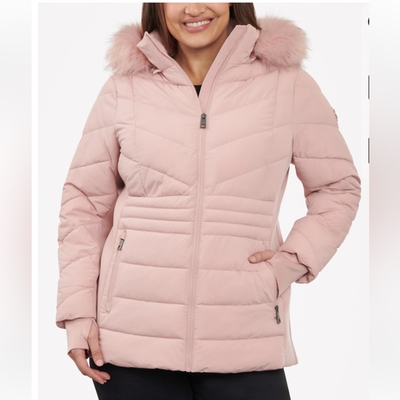 Michael Kors Jackets & Blazers - MICHAEL KORS Plus Faux-fur-trim Hooded Puffer Coat jacket Rosewater pink XXL EUC